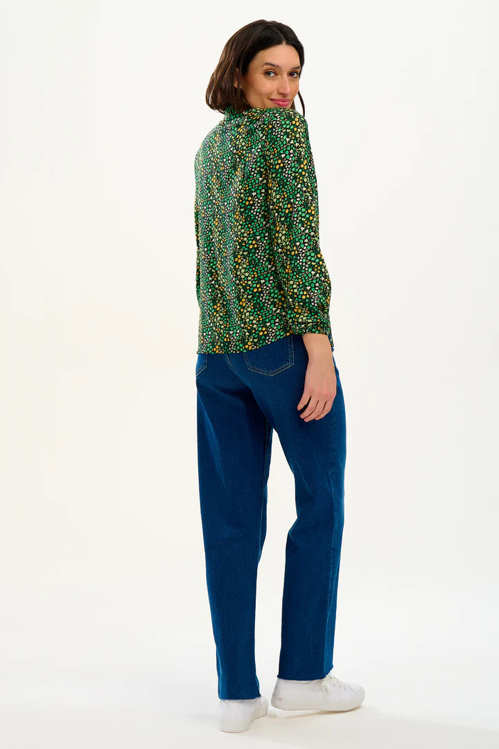 Sugarhill Brighton Alicia Frill Edge Blouse Black/Green Ditsy Floral