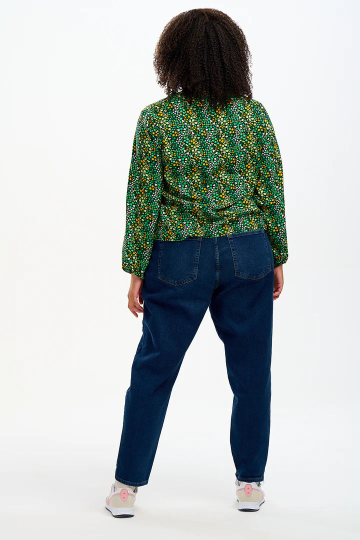 Sugarhill Brighton Alicia Frill Edge Blouse Black/Green Ditsy Floral