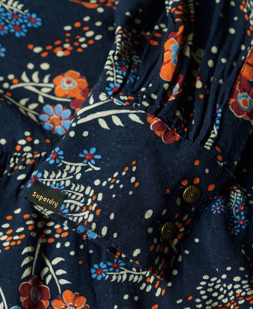 Superdry Long Sleeve Tiered Midi Dress Blue Alma Floral Mix
