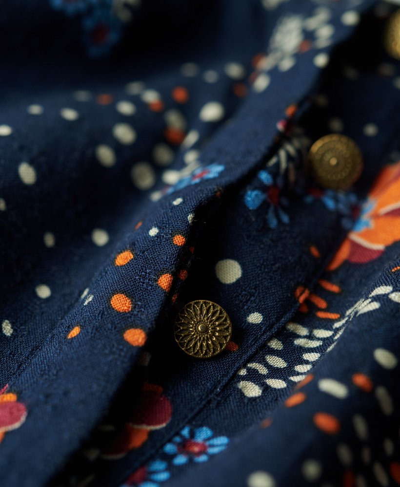 Superdry Long Sleeve Tiered Midi Dress Blue Alma Floral Mix