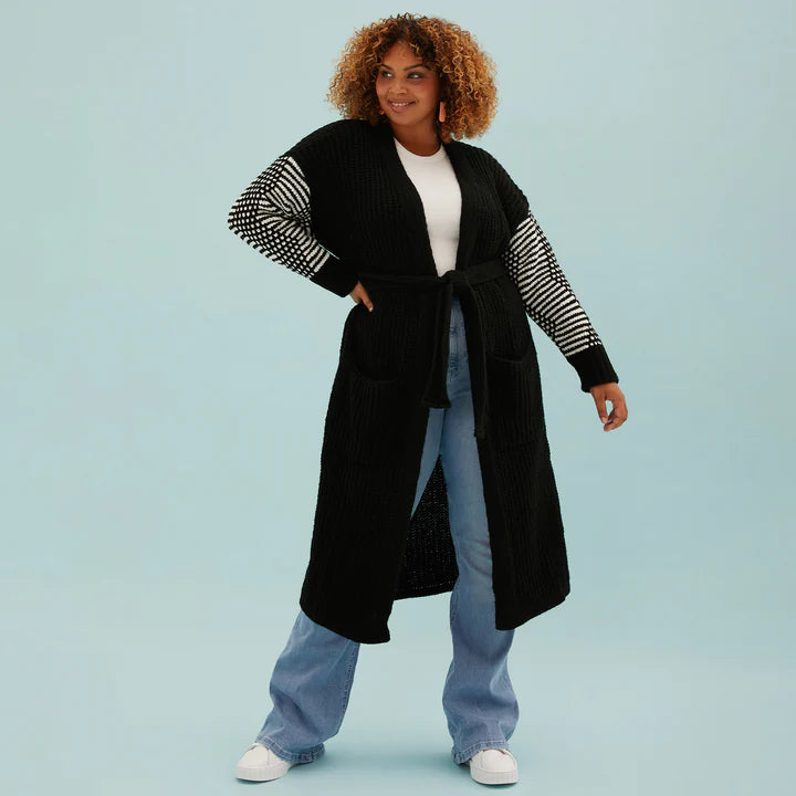 Womens Cardigan Cara & The Sky Cardigan Cara & The Sky Becca Mono Sleeve Belted Long Cardigan