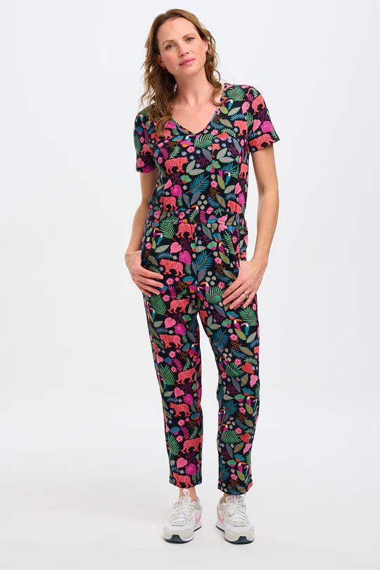 Sugarhill Brighton Bianca Jersey Jumpsuit Black Tigers & Toucans