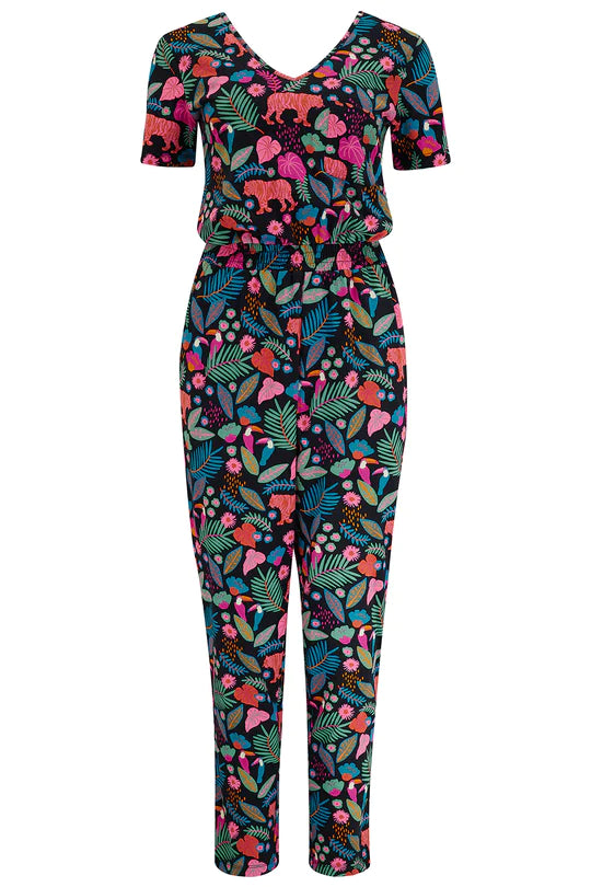 Sugarhill Brighton Bianca Jersey Jumpsuit Black Tigers & Toucans