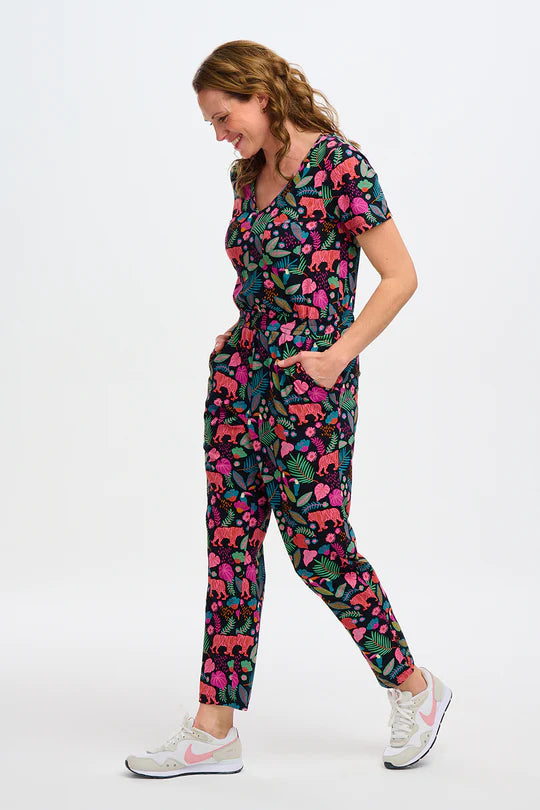 Sugarhill Brighton Bianca Jersey Jumpsuit Black Tigers & Toucans