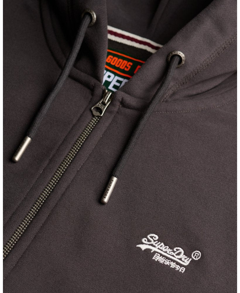 Superdry Essential Logo Half Brushed Zip Hoodie Carbon Black