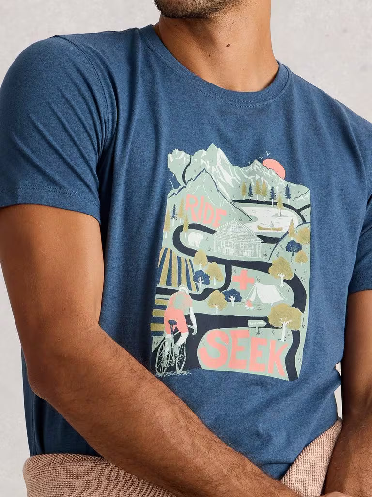 White Stuff Abersoch Short Sleeve Tee Ride & Seek Blue Print