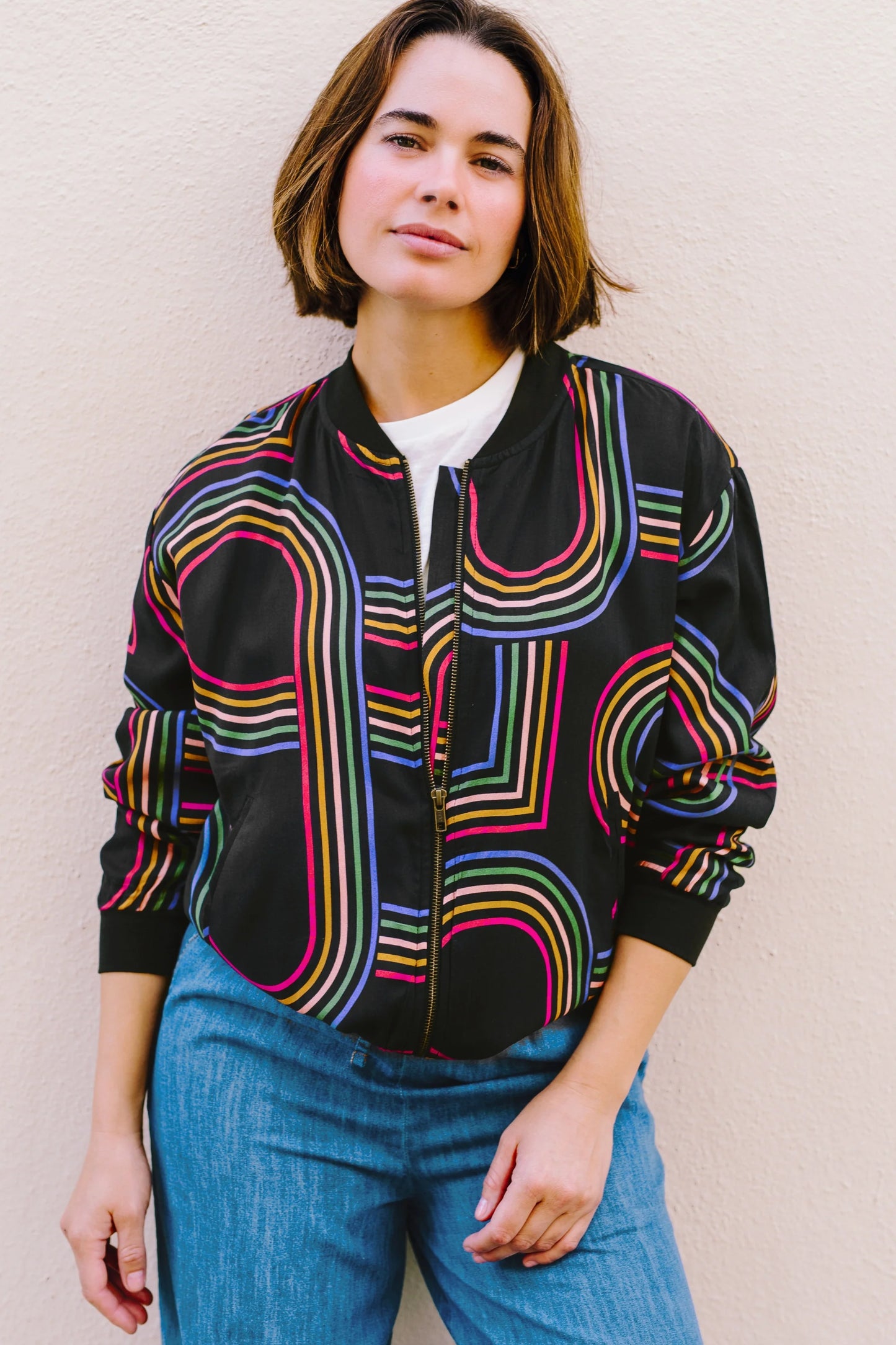 Sugarhill Brighton Bobbi Bomber Jacket Black Retro Racer