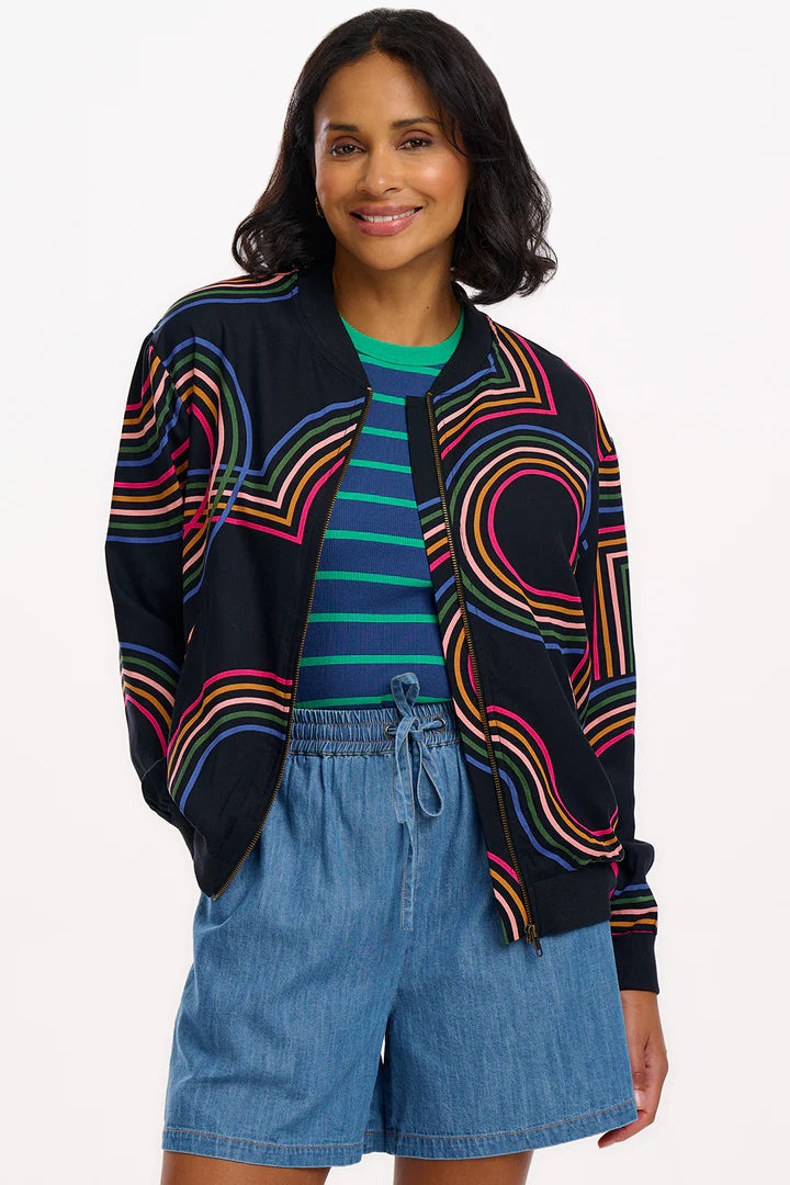 Sugarhill Brighton Bobbi Bomber Jacket Black Retro Racer