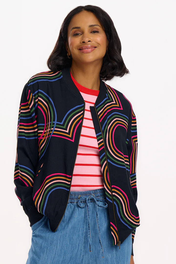 Sugarhill Brighton Bobbi Bomber Jacket Black Retro Racer