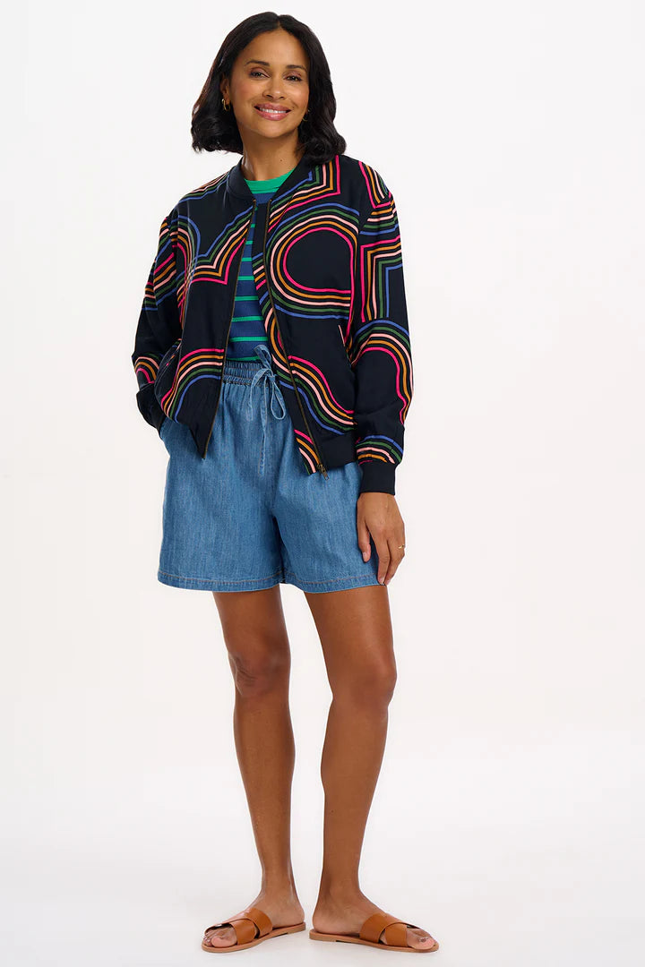 Sugarhill Brighton Bobbi Bomber Jacket Black Retro Racer