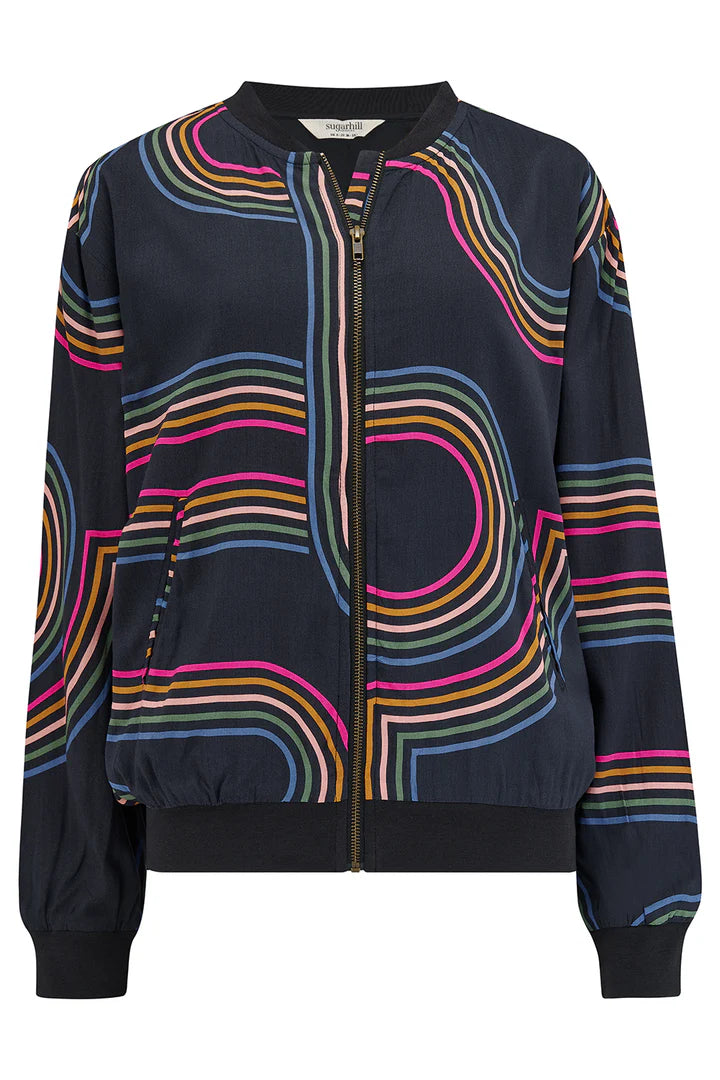 Sugarhill Brighton Bobbi Bomber Jacket Black Retro Racer
