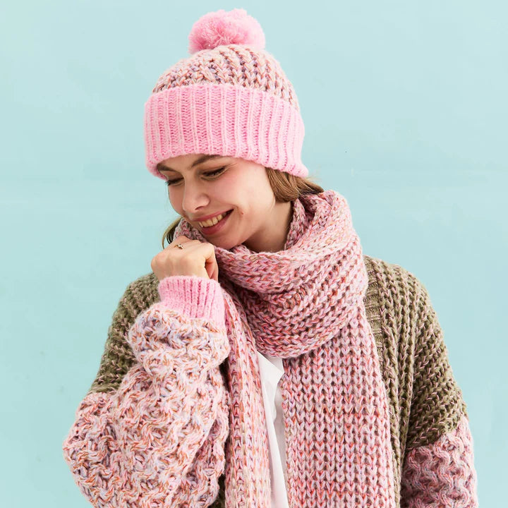 Cara & The Sky Lolly Hat Twist Bobble Pink Beanie