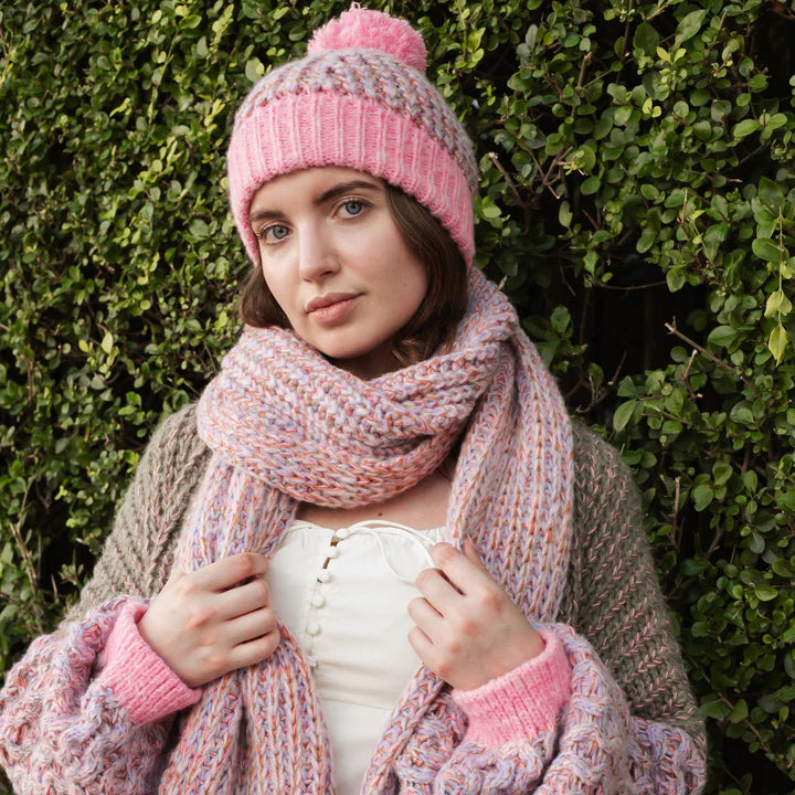 Cara & The Sky Lolly Hat Twist Bobble Pink Beanie
