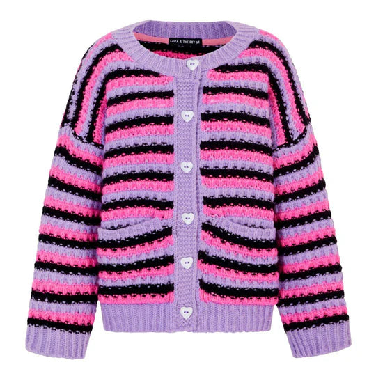 Cara & The Sky Bernice Stripe Cross Stitch Cardigan Lilac
