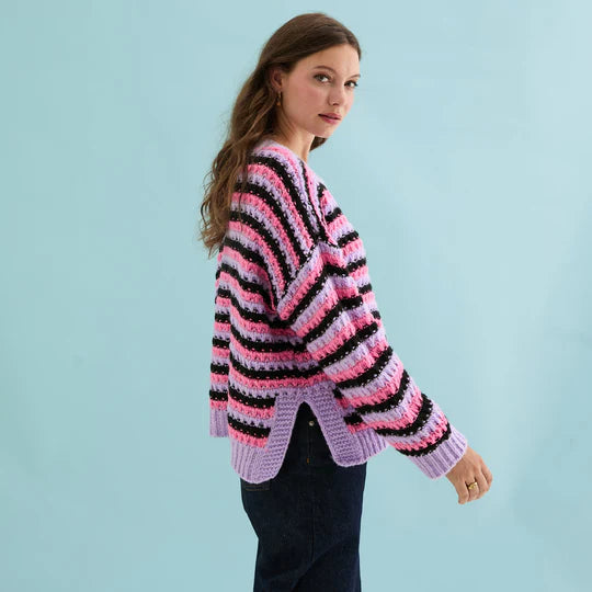 Cara & The Sky Bernice Stripe Cross Stitch Cardigan Lilac