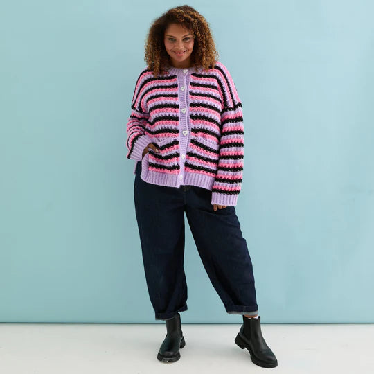 Cara & The Sky Bernice Stripe Cross Stitch Cardigan Lilac