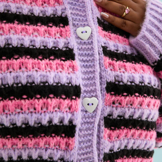 Cara & The Sky Bernice Stripe Cross Stitch Cardigan Lilac