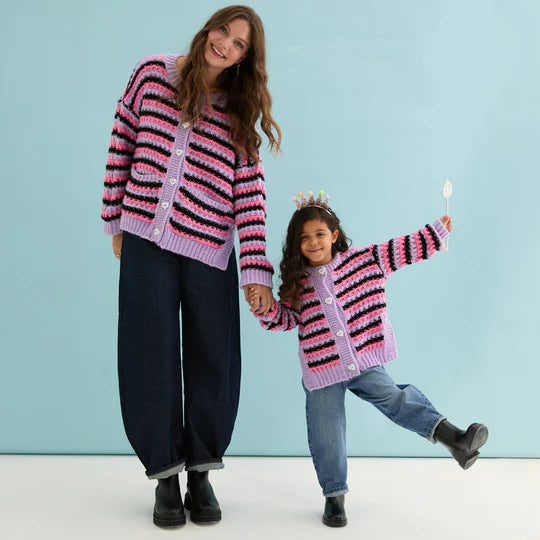Cara & The Sky Bernice Stripe Cross Stitch Cardigan Lilac