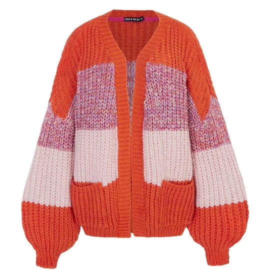 Cara & The Sky Janie Oversized Chunky Stripe Cardigan Orange