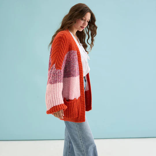 Cara & The Sky Janie Oversized Chunky Stripe Cardigan Orange