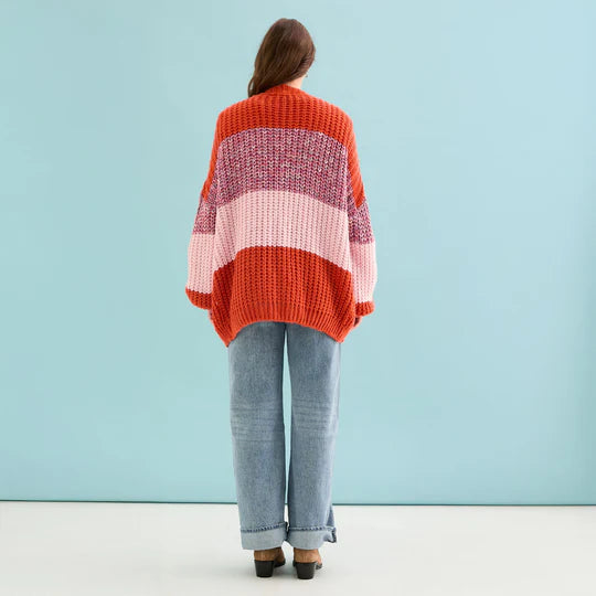 Cara & The Sky Janie Oversized Chunky Stripe Cardigan Orange