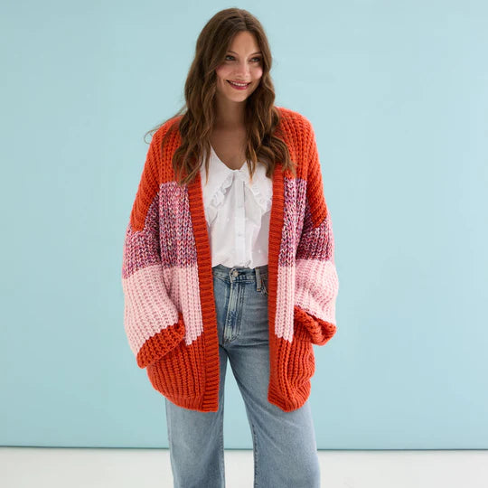 Cara & The Sky Janie Oversized Chunky Stripe Cardigan Orange