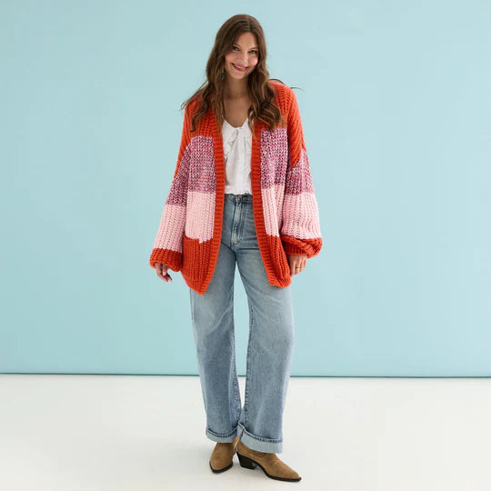 Cara & The Sky Janie Oversized Chunky Stripe Cardigan Orange