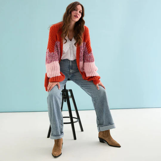 Cara & The Sky Janie Oversized Chunky Stripe Cardigan Orange