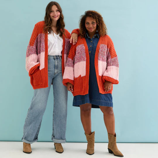 Cara & The Sky Janie Oversized Chunky Stripe Cardigan Orange
