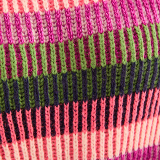 Cara & The Sky Tasha Oversized Balloon Sleeve Stripe Roll Neck Jumper Purple