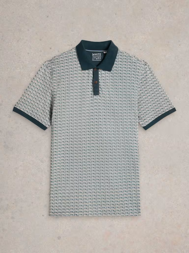 White Stuff Cassette Tape Printed Polo Teal Print