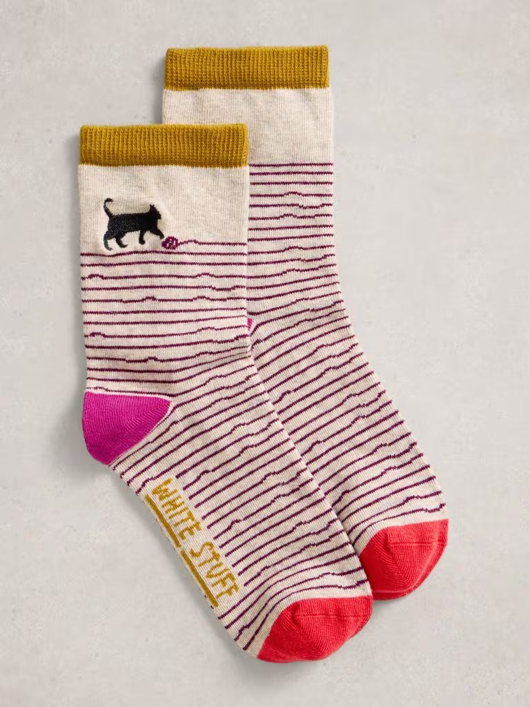 White Stuff Embroidered Ankle Sock Grey