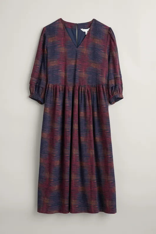 Seasalt Sea Line Midi Dress Contour Lines Dark Chard