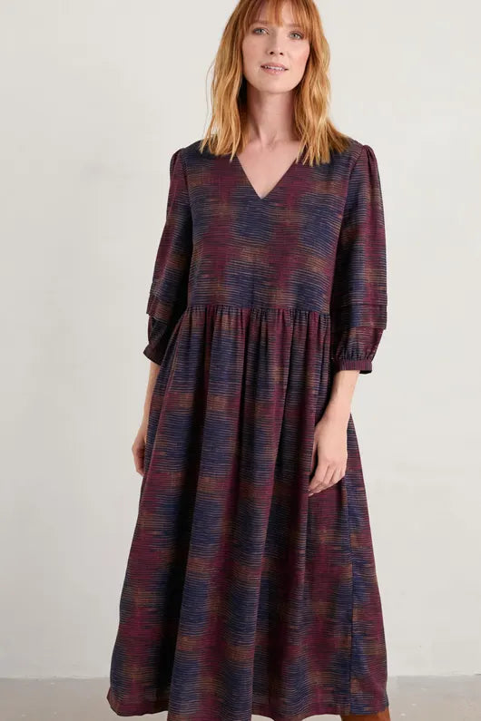 Womens Dress Seasalt Dress Seasalt Sea Line Midi Dress Contour Lines Dark Chard