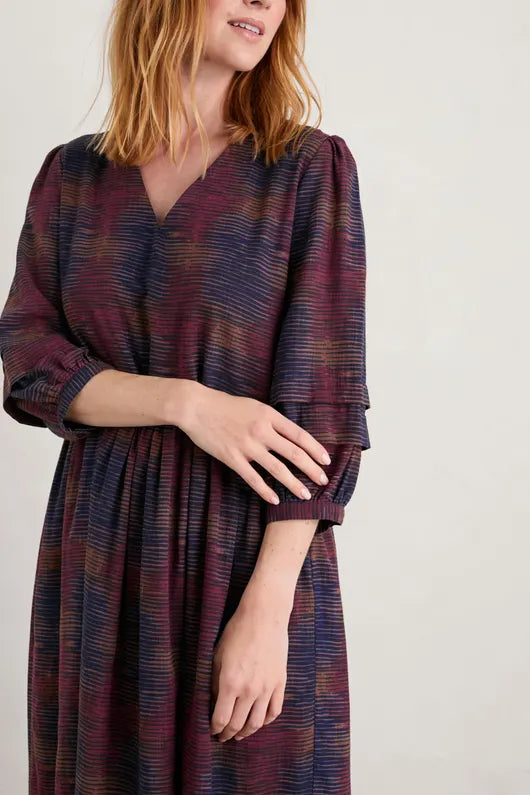 Seasalt Sea Line Midi Dress Contour Lines Dark Chard