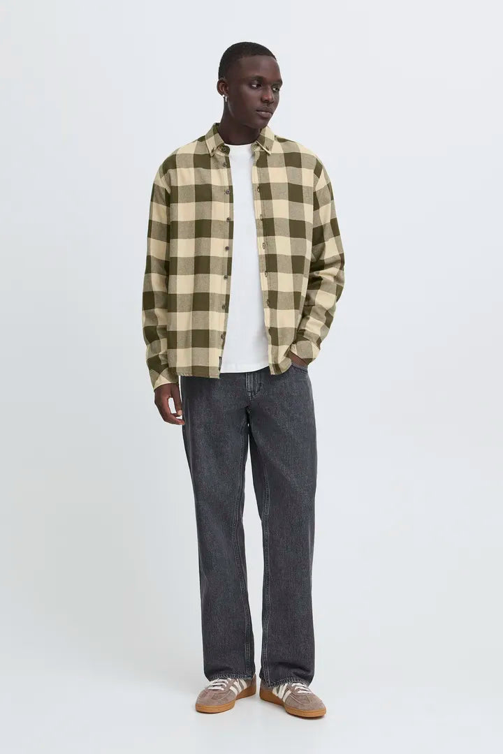 Blend Long Sleeved Checked Shirt Forest Night