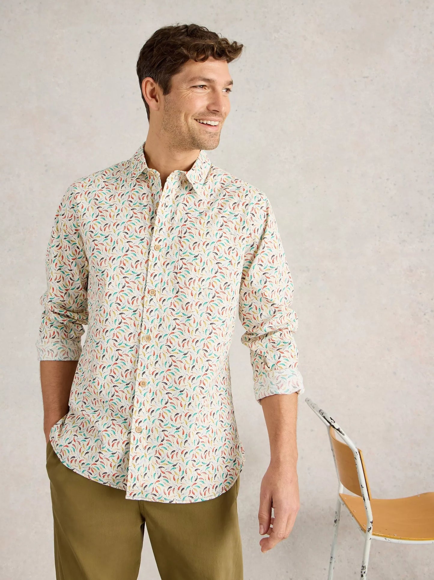 Mens Shirt White Stuff Salcombe Chillis Printed Shirt White White Stuff Shirt