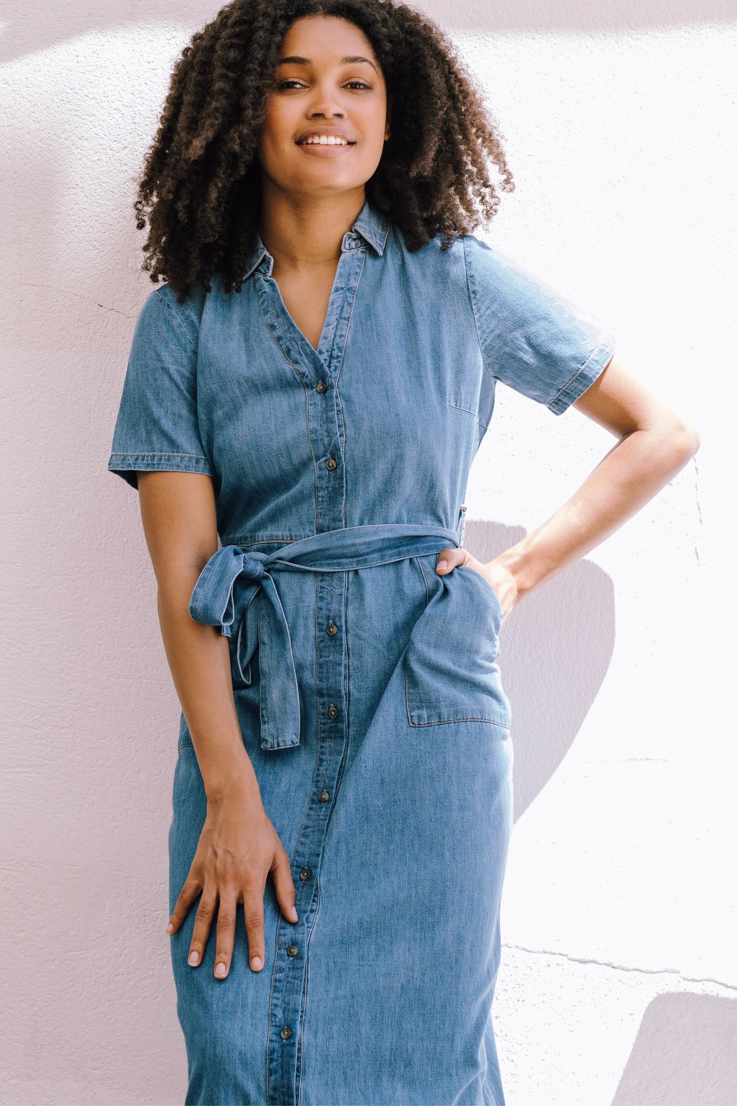 Sale Sugarhill Brighton Cloretta Midi Shirt Dress Mid Blue Denim Sugarhill Clothing Womens summer dress