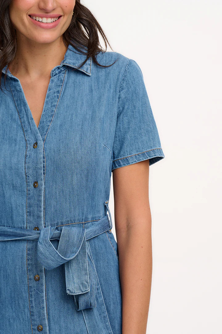Sugarhill Brighton Cloretta Midi Shirt Dress Mid Blue Denim