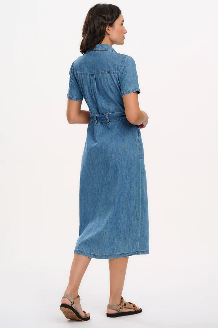 Sugarhill Brighton Cloretta Midi Shirt Dress Mid Blue Denim