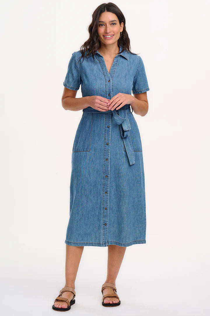Sugarhill Brighton Cloretta Midi Shirt Dress Mid Blue Denim