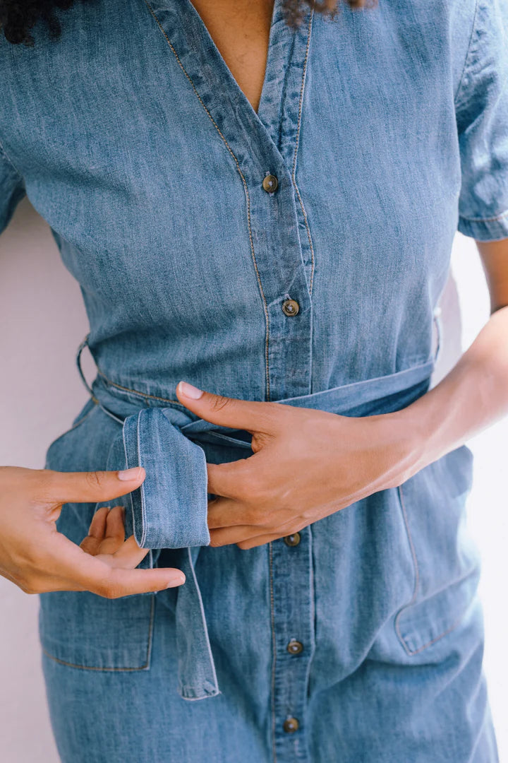 Sugarhill Brighton Cloretta Midi Shirt Dress Mid Blue Denim