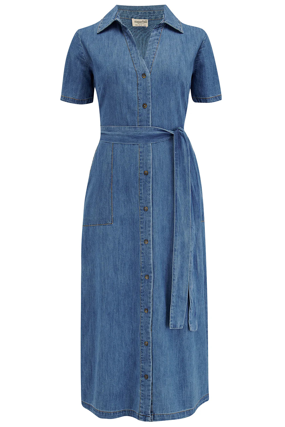 Sugarhill Brighton Cloretta Midi Shirt Dress Mid Blue Denim