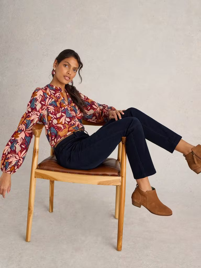 White Stuff Brooke Cord Straight Trousers Dark Navy