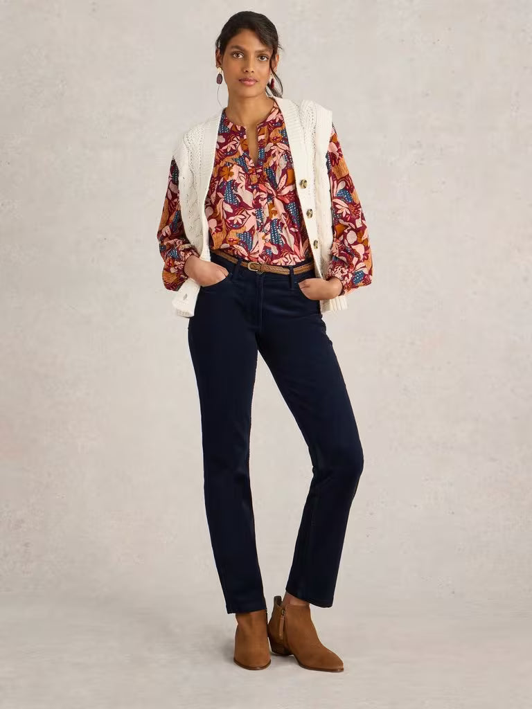 White Stuff Brooke Cord Straight Trousers Dark Navy
