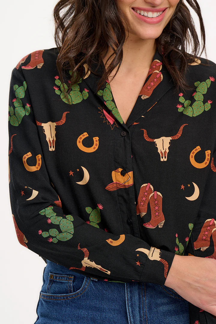 Sugarhill Brighton Micah Revere Shirt Black Cowgirl Print