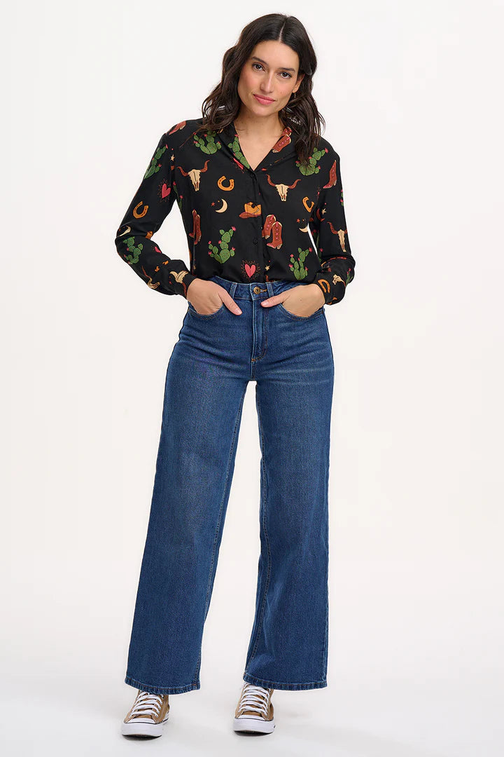 Sugarhill Brighton Micah Revere Shirt Black Cowgirl Print