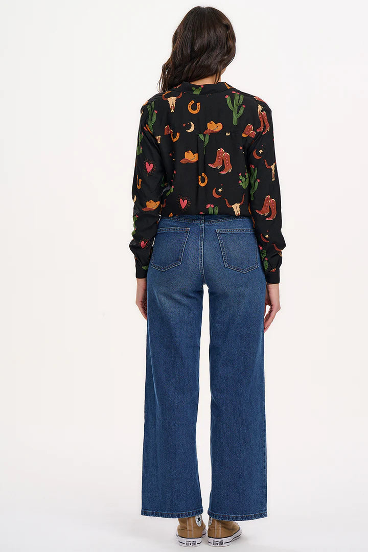 Sugarhill Brighton Micah Revere Shirt Black Cowgirl Print