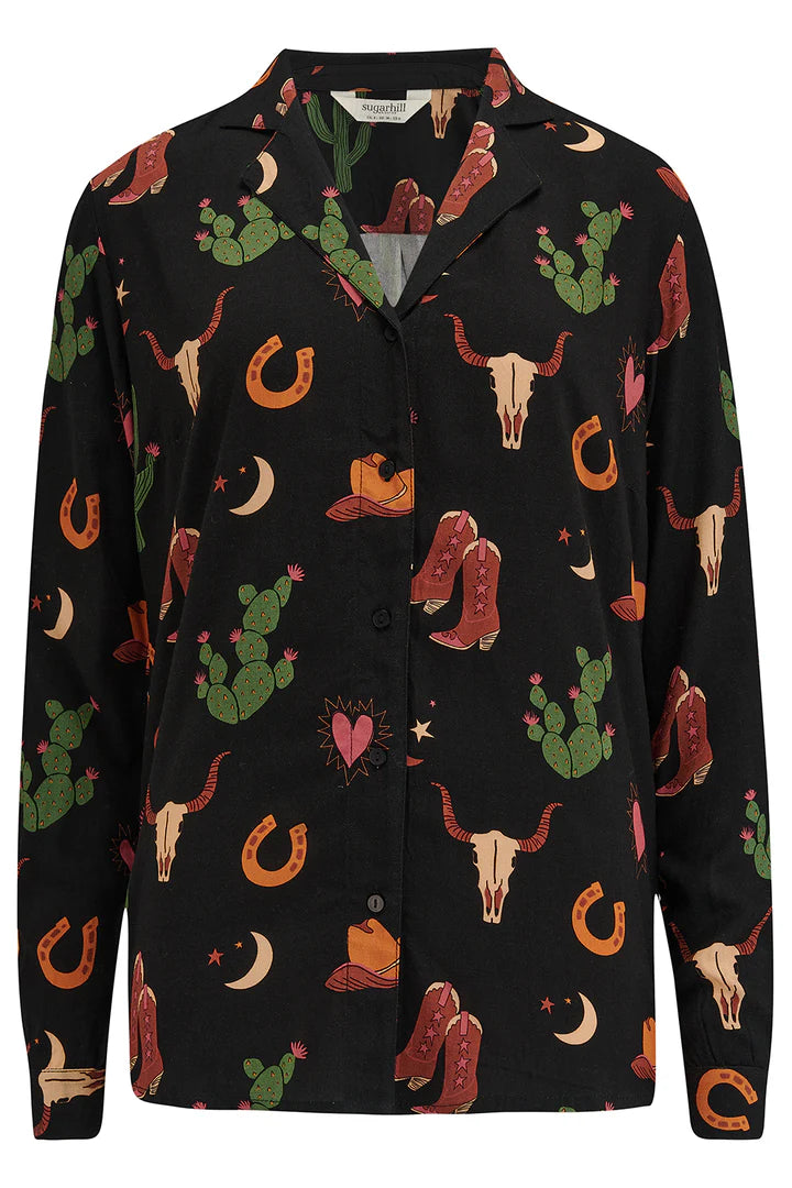 Sugarhill Brighton Micah Revere Shirt Black Cowgirl Print
