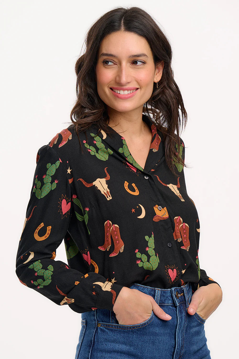 Sugarhill clothing Sugarhill Brighton Micah Revere Shirt Black Cowgirl Print Womens shirt